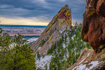 Beautiful Winter Sunset Hike on Flatirons in Boulder, Colorado