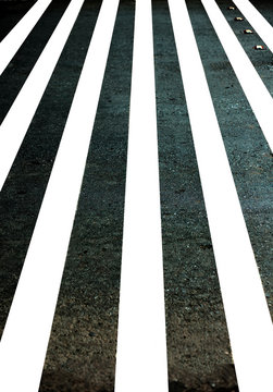 Extreme Close Up Shot Of Cross Walks Or Zebra Crossing On Roads.