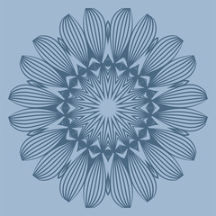 Ornamental Circle Pattern. Hand Draw Mandala. Vintage Decorative Elements. Vector Illustration. Anti-Stress Therapy Pattern. Pastel blue color.