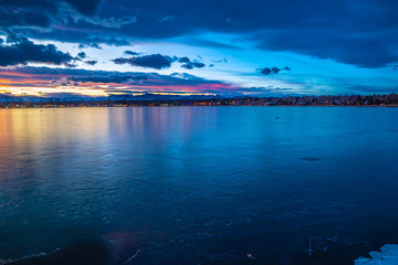Colorful and Beautiful Sunset Over Sloan's Lake in Denver, Colorado