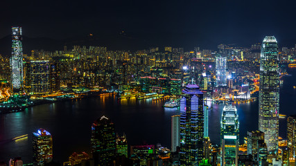 Fototapeta na wymiar Hong Kong city view from The Peak at night, Victoria Harbor view from Victoria Peak at night, Hong Kong.