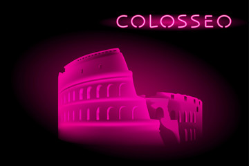 Neon Colosseum Vector drawing of the Colosseum in Rome in neon light. Neon inscription in Italian - Colosseum. EPS-10.