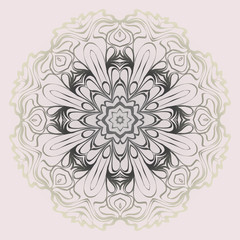 Decorative Ornament With Mandala. Anti-Stress Therapy Pattern. Vector Illustration. Pastel, beige color