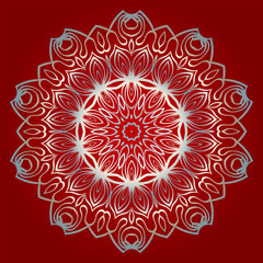 Beautiful Ornament. Floral Mandala Pattern. Vector Illustration. Isolated. Tribal Ethnic Ornament With Mandala. Home Decor Vector Illustration. Red silver color