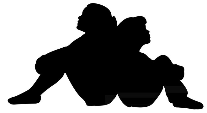 sisters sitting, silhouette vector