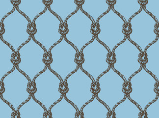 Fototapeta premium Rope seamless tied fishnet damask pattern. Blue and brown colors. Rich ornament, old Damascus style pattern for wallpapers, textile, Scrapbooking etc.