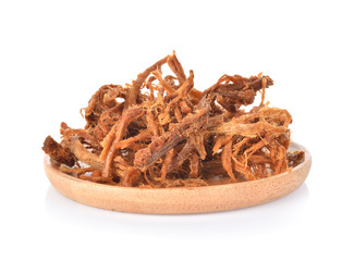 Crispy shredded pork on white background