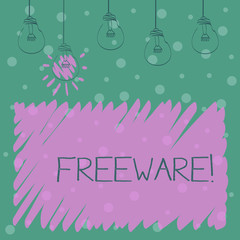 Word writing text Freeware. Business photo showcasing Software Application that is available for use at no monetary cost