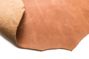 Tanned leather dyed in brown color