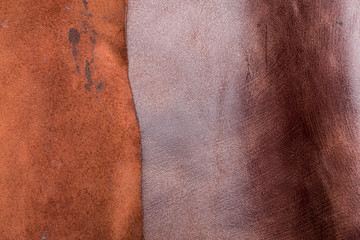 Tanned leather dyed in brown color