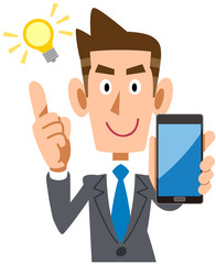 スマートフォンを持って閃くビジネスマン