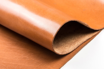 Tanned leather dyed in brown color