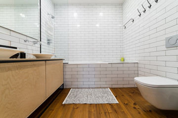 Bathroom with two ceramic sinks