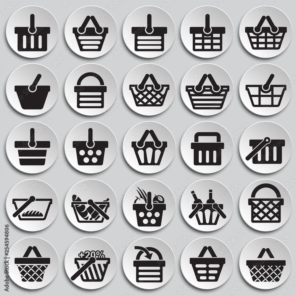 Poster shop basket icons set on plates background for graphic and web design. simple vector sign. internet 
