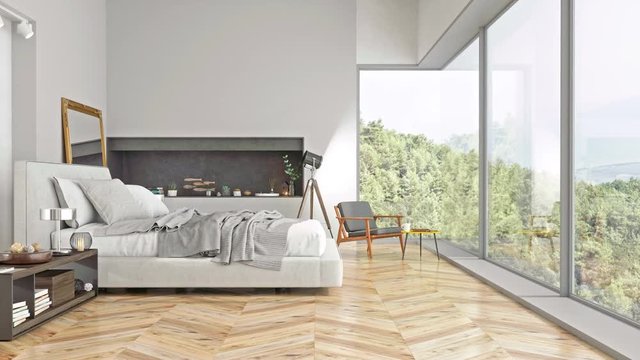 Modern Bedroom interior with nature view