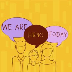 Writing note showing We Are Hiring. Business concept for pay someone to do a particular job for company in future