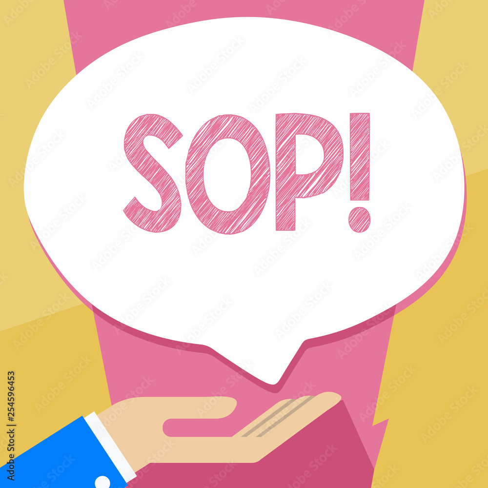 Poster writing note showing sop. business concept for standard operating procedure rules instructions