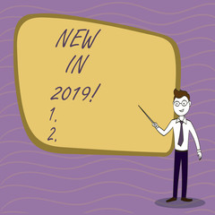 Handwriting text writing New In 2019. Conceptual photo upcoming year resolution Advertising new product Specs
