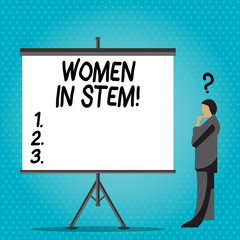 Handwriting text writing Women In Stem. Conceptual photo Science Technology Engineering Mathematics Scientist Research
