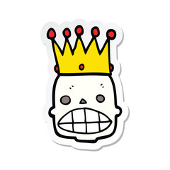 sticker of a cartoon spooky skull face with crown