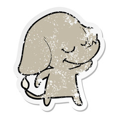 distressed sticker of a cartoon smiling elephant