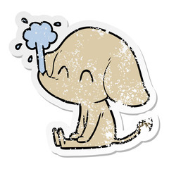 distressed sticker of a cute cartoon elephant spouting water