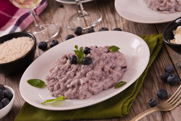 Blueberry risotto with mascarpone.