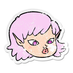 distressed sticker of a cartoon elf girl