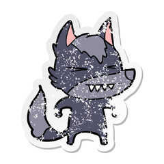 distressed sticker of a angry wolf cartoon