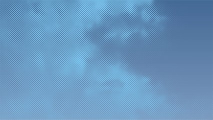Color halftone texture of clouds. White clouds against blue sky. Vector illustration.