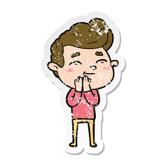 distressed sticker of a happy cartoon man