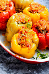 Stuffed peppers in a baked pot