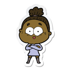 sticker of a cartoon happy old woman