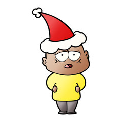 gradient cartoon of a tired bald man wearing santa hat