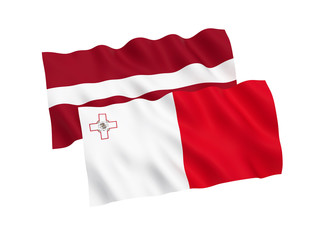 Flags of Malta and Latvia on a white background