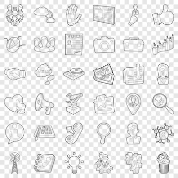 Business icons set. Outline style of 36 business vector icons for web for any design