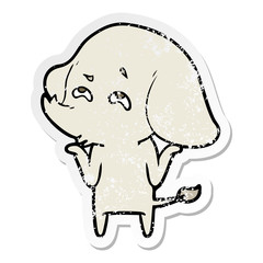 distressed sticker of a cartoon elephant remembering