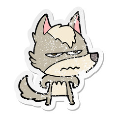 distressed sticker of a cartoon annoyed wolf