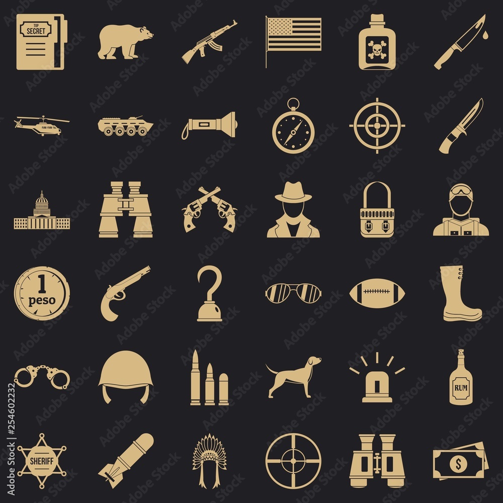 Poster gun icons set. simple style of 36 gun vector icons for web for any design
