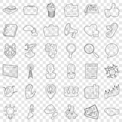 Businesswoman icons set. Outline style of 36 businesswoman vector icons for web for any design