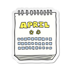 sticker of a cartoon calendar showing month of April