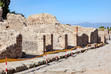 The city of Pompeii buried under a layer of ash by the volcano Mount Vesuvius