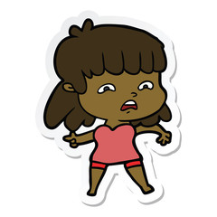 sticker of a cartoon worried woman