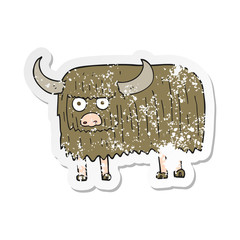 retro distressed sticker of a cartoon hairy cow