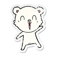 distressed sticker of a happy cartoon polar bear