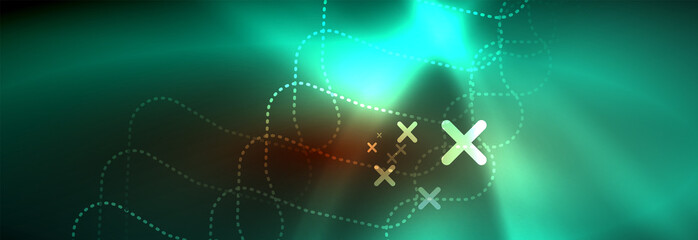 Neon glowing techno lines, hi-tech futuristic abstract background template with square shapes