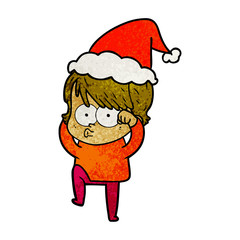 textured cartoon of a woman wearing santa hat