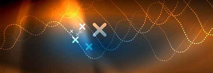 Neon glowing techno lines, hi-tech futuristic abstract background template with square shapes