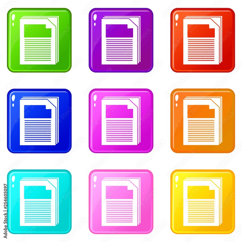 Poster paper icons set 9 color collection isolated on white for any design