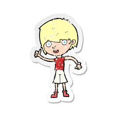 retro distressed sticker of a cartoon boy with positive attitude